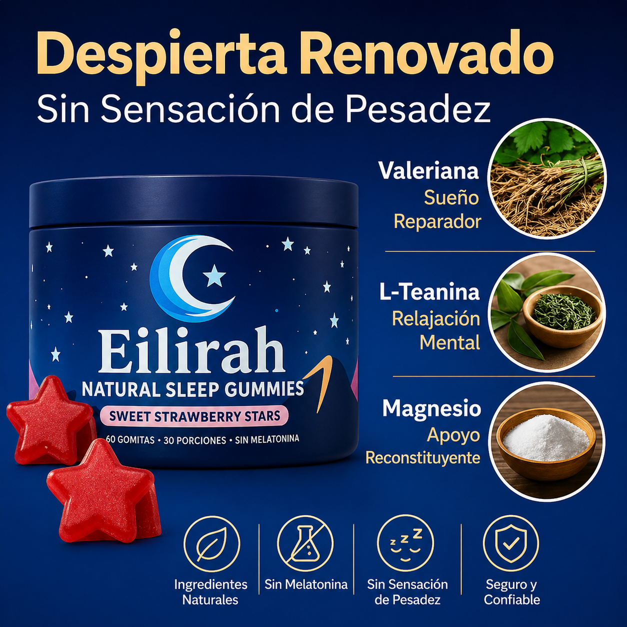 Eilirah™ - Gomitas Naturales para Dormir (Sin Melatonina)